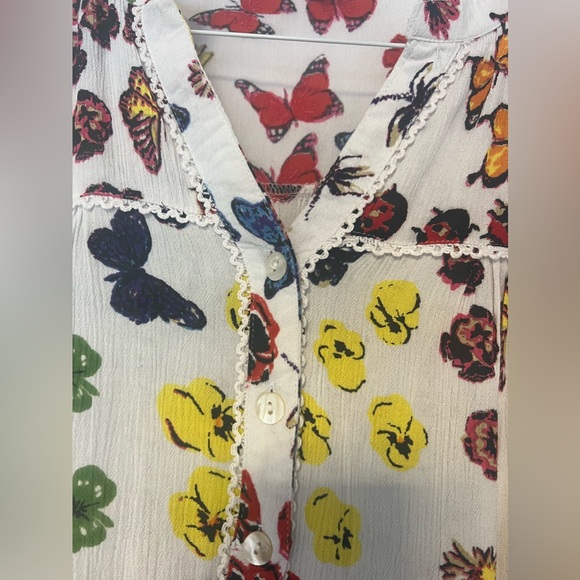 Serengeti Womens Butterfly & Floral Flowy Peasant Tunic Top Size XL Boho - Picture 12 of 13